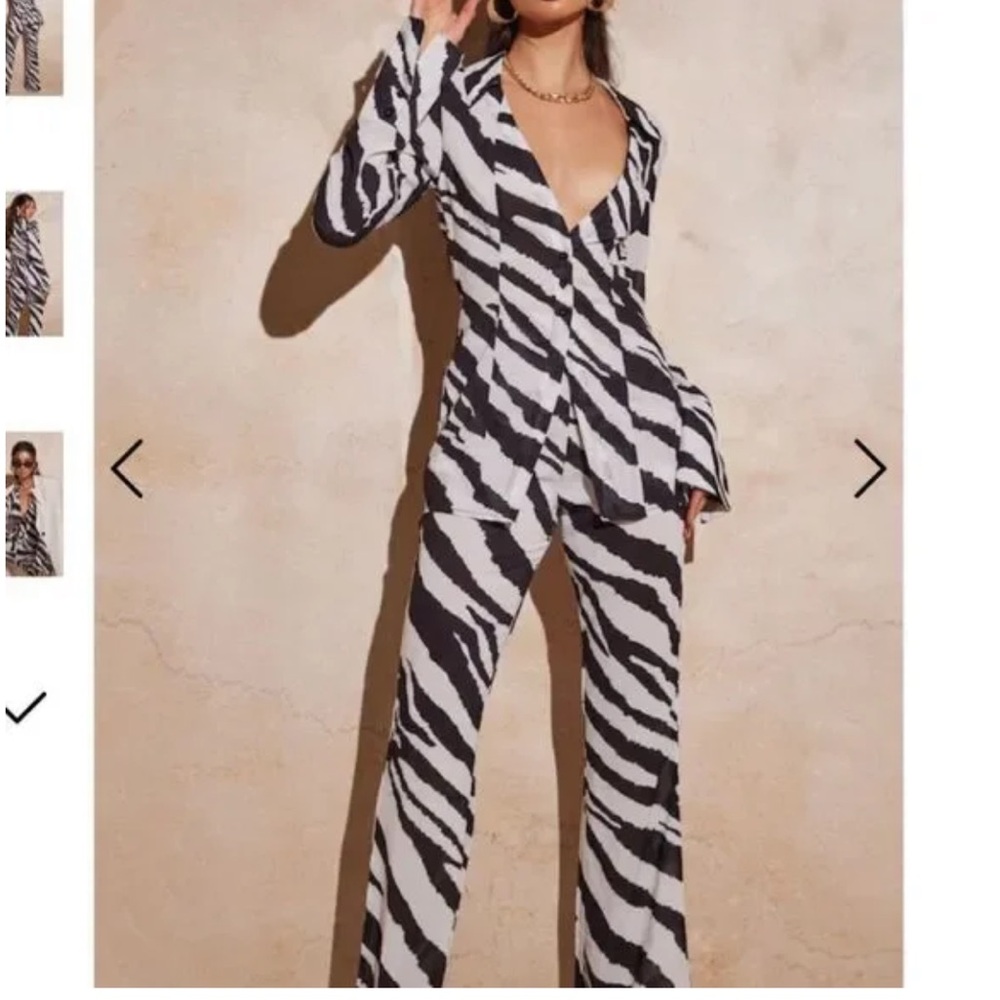 PrettyLittleThing Black & White Zebra-Print Two-Piece Pantsuit